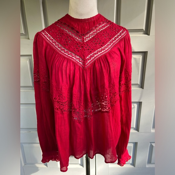 Free People | Tops | Free People Red Cottagecore Crochet Cotton Top ...